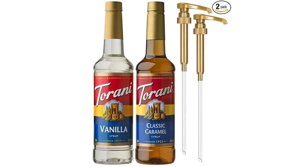 caramel and vanilla syrups