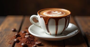 coffee with chocolate drizzle