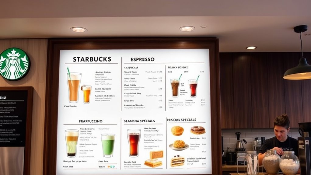 starbucks menu organized categories