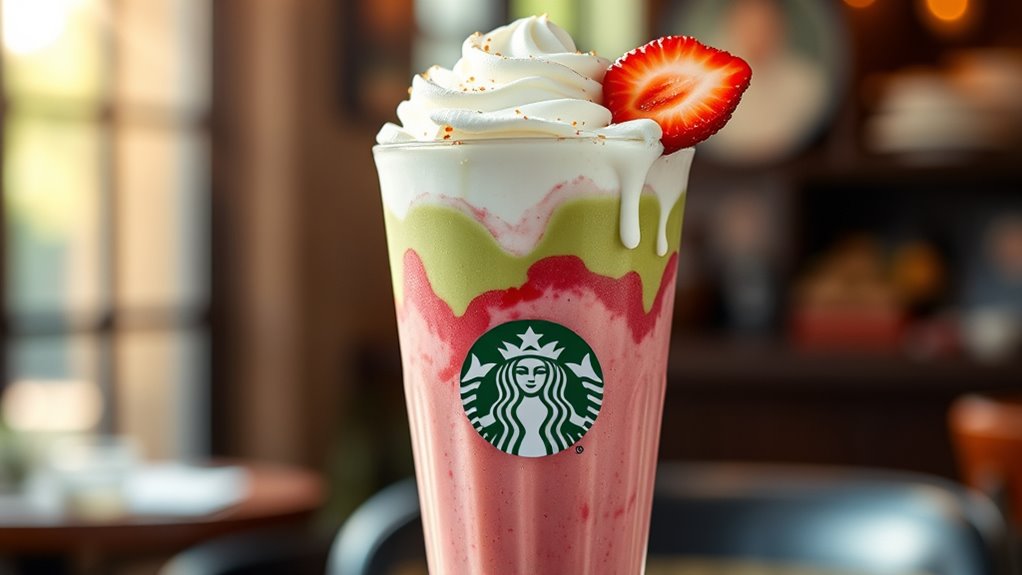 vibrant layered strawberry matcha
